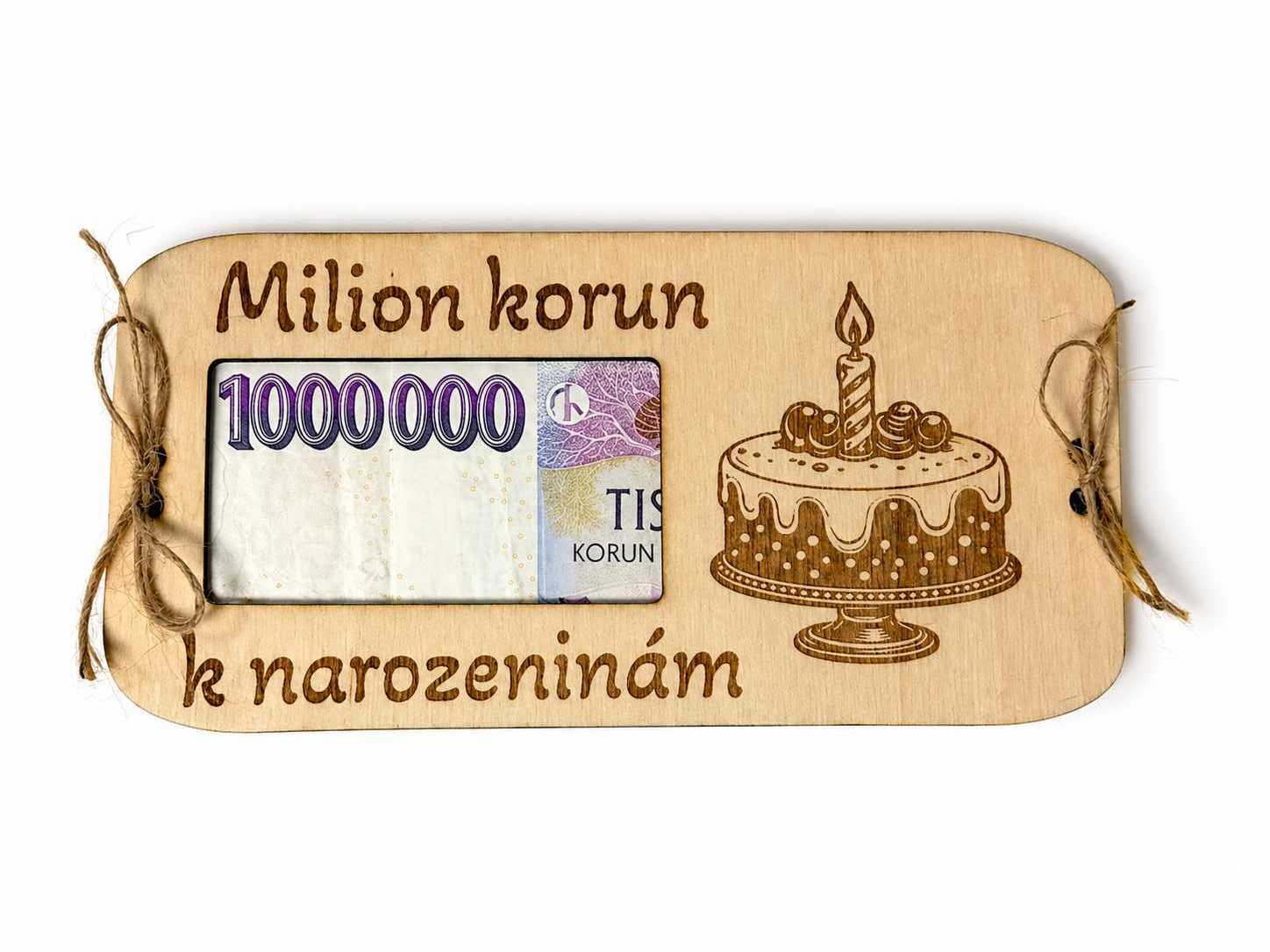 Dřevěná obálka na peníze – Milion korun k narozeninám