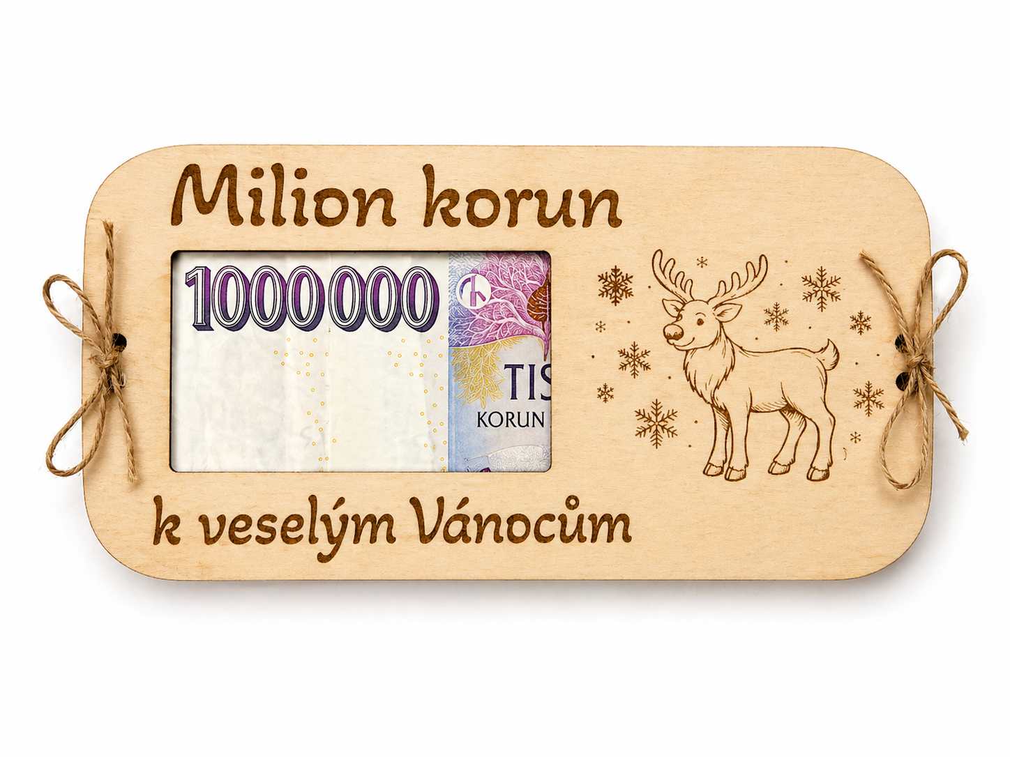 Dřevěná obálka na peníze – Milion korun k veselým Vánocům
